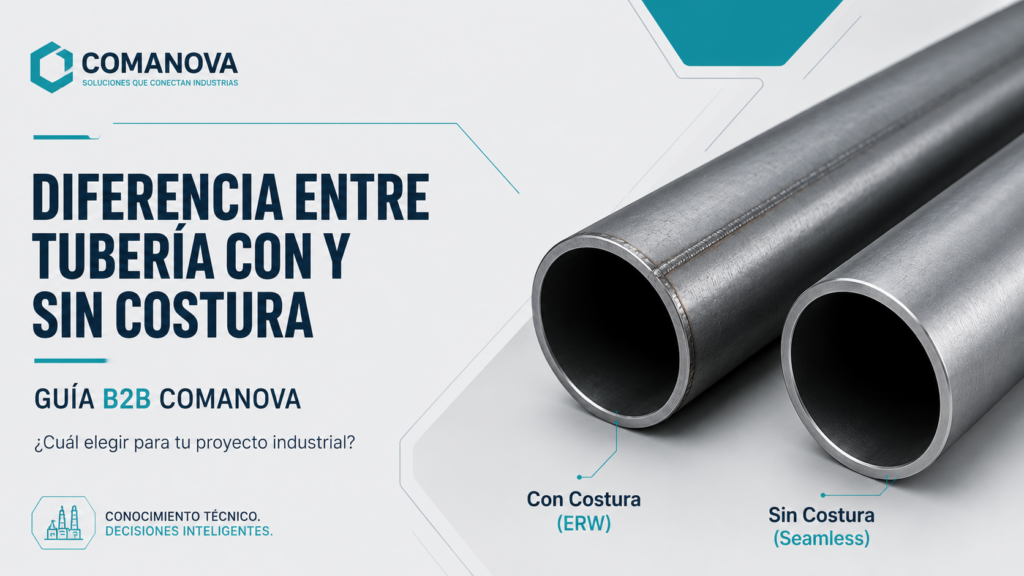 Comparativa visual entre tubería de acero sin costura y tubería con costura (ERW) para instalaciones industriales.